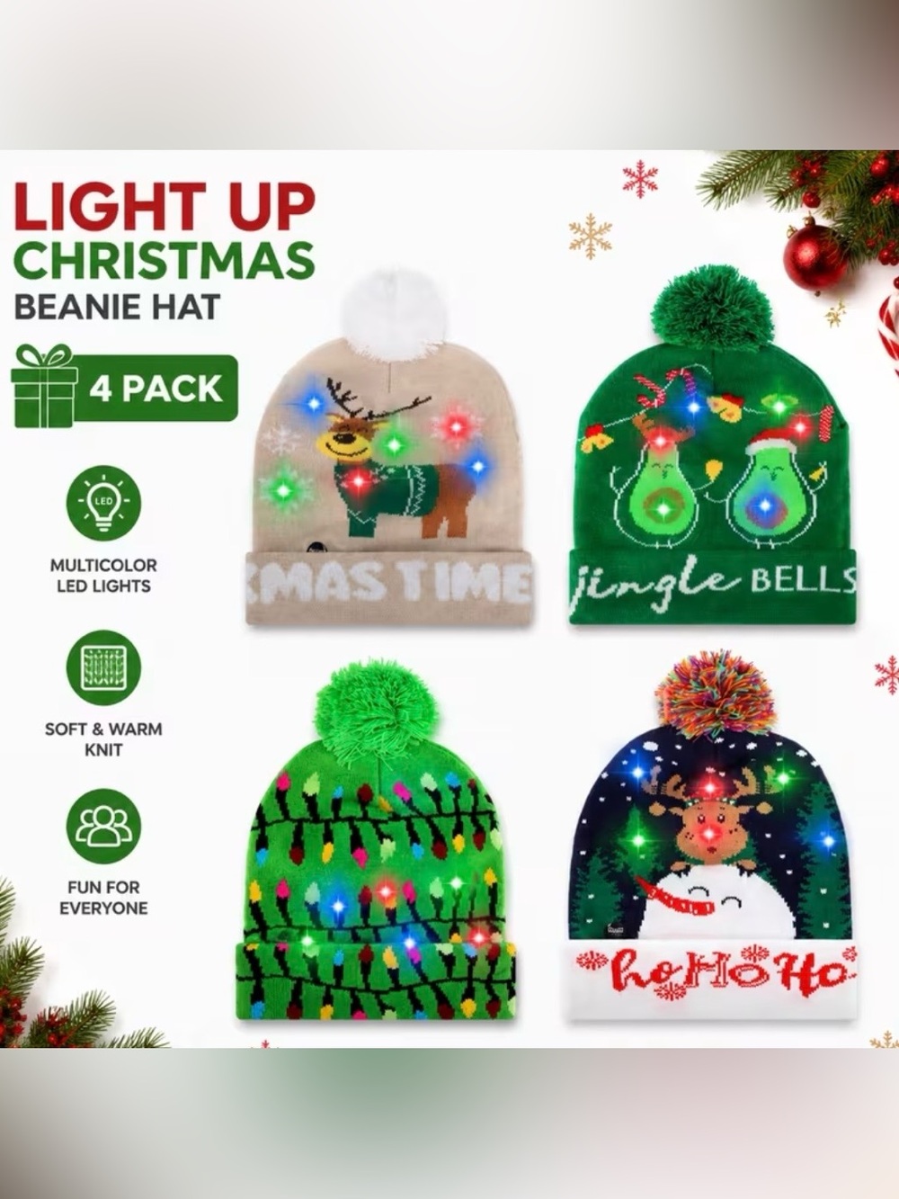 Light-Up Christmas Beanie Hat (buy now) 🦩🦩🦩